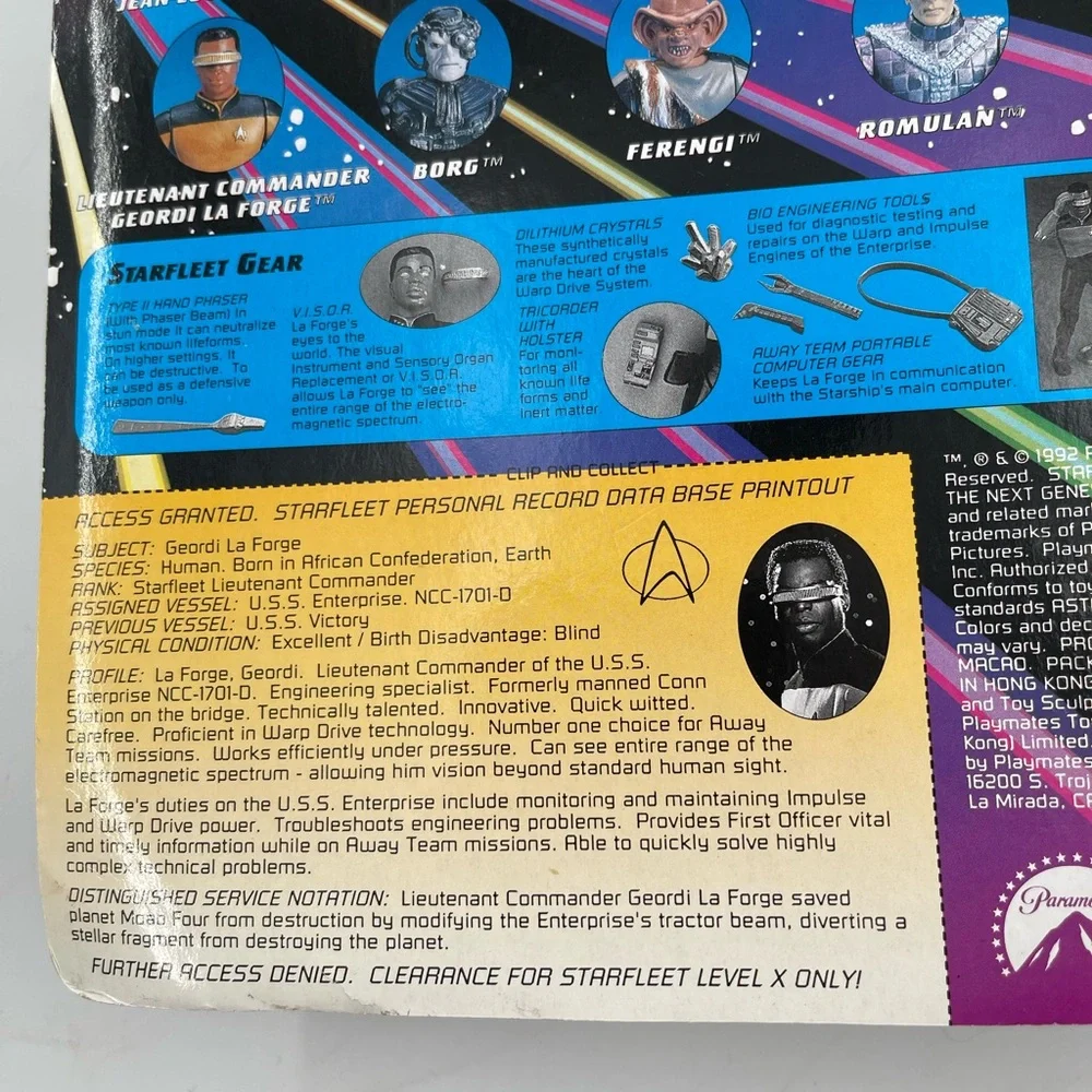 Vtg. 92 Star Trek Geordi La Forge The Next Generation Action Figure SEALED